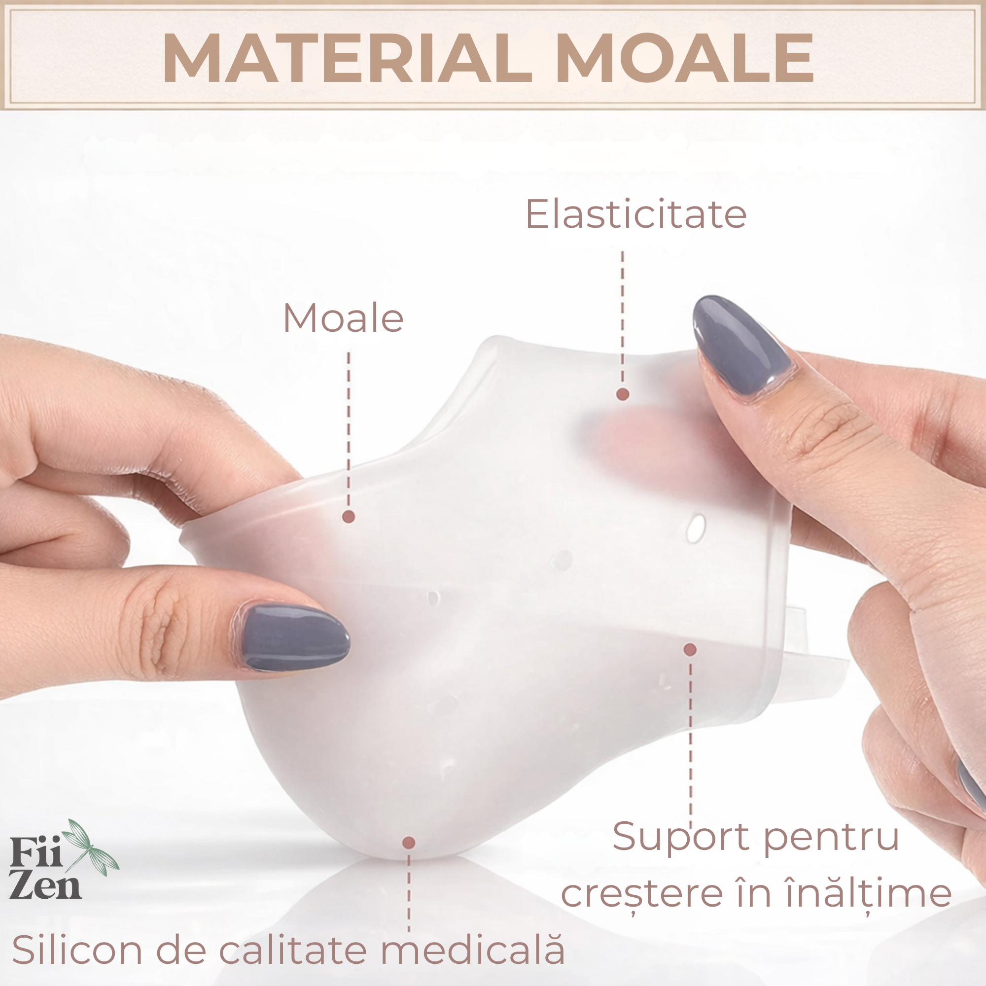 Inaltatoare FIIZEN® pentru calcai +3 cm, talonete silicon transparente tip soseta, invizibile pe piele, cresc discret inaltimea si ofera un plus de incredere, confortabile si antiderapante, potrivite pentru orice incaltaminte
