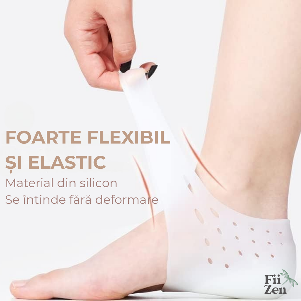 Inaltatoare FIIZEN® pentru calcai +3 cm, talonete silicon transparente tip soseta, invizibile pe piele, cresc discret inaltimea si ofera un plus de incredere, confortabile si antiderapante, potrivite pentru orice incaltaminte