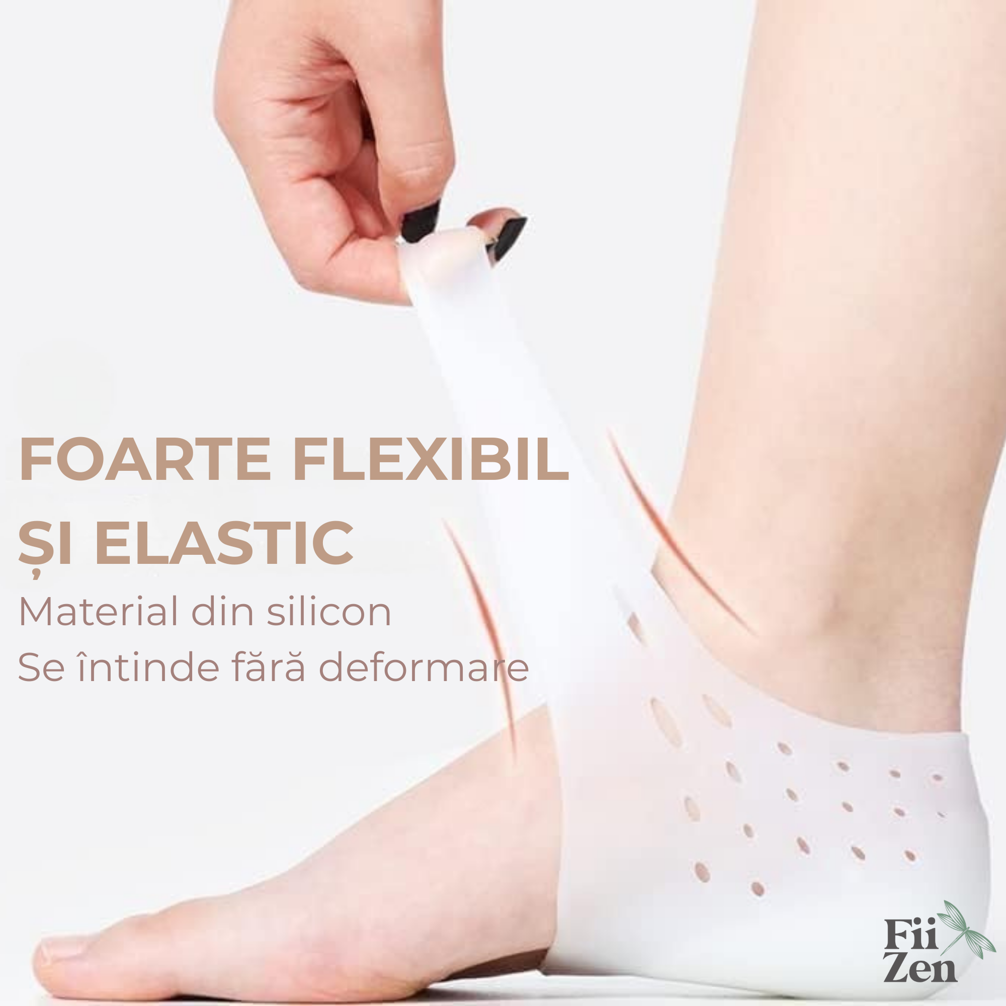 Inaltatoare FIIZEN® pentru calcai +3 cm, talonete silicon transparente tip soseta, invizibile pe piele, cresc discret inaltimea si ofera un plus de incredere, confortabile si antiderapante, potrivite pentru orice incaltaminte