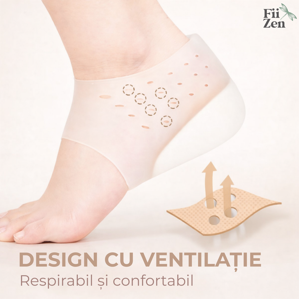 Inaltatoare FIIZEN® pentru calcai +3 cm, talonete silicon transparente tip soseta, invizibile pe piele, cresc discret inaltimea si ofera un plus de incredere, confortabile si antiderapante, potrivite pentru orice incaltaminte