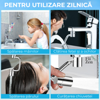 Extensie robinet FIIZEN® cu brat rotativ 360°, adaptor universal chiuveta cu cap mobil pentru directionare precisa a apei, ideal pentru spalare par la chiuveta, clatire, vase, fructe si curatare usoara, reduce stropirea si creste presiunea, Argintiu