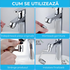 Extensie robinet FIIZEN® cu brat rotativ 360°, adaptor universal chiuveta cu cap mobil pentru directionare precisa a apei, ideal pentru spalare par la chiuveta, clatire, vase, fructe si curatare usoara, reduce stropirea si creste presiunea, Argintiu