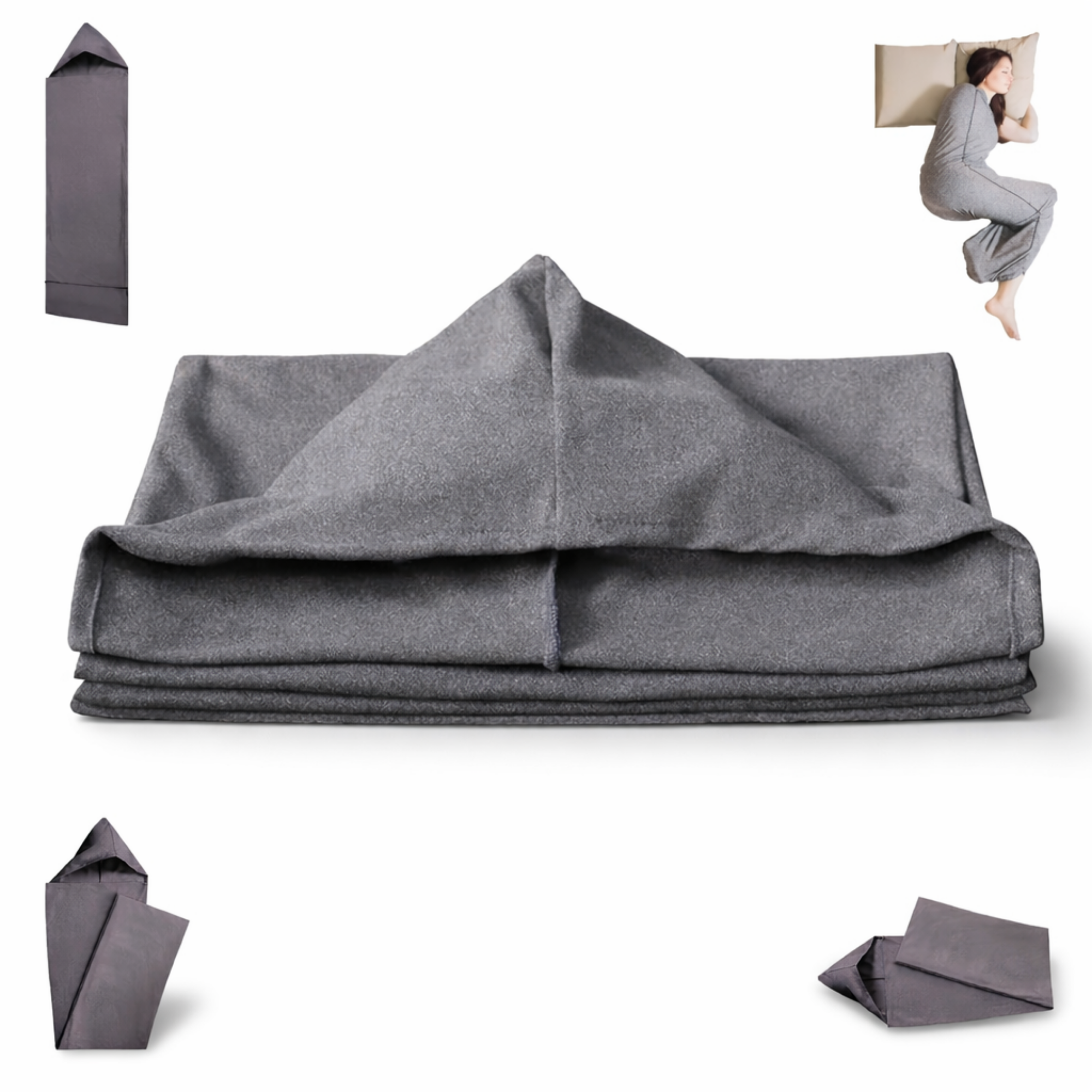 Sac de dormit compresie FIIZEN® cu gluga, anti-anxietate, efect calmant tip imbratisare pentru somn profund, material elastic respirabil, portabil pentru calatorii, relaxant, unisex, Gri