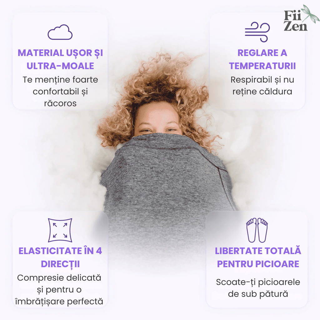 Sac de dormit compresie FIIZEN® cu gluga, anti-anxietate, efect calmant tip imbratisare pentru somn profund, material elastic respirabil, portabil pentru calatorii, relaxant, unisex, Gri