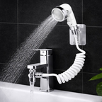 Cap dus chiuveta FIIZEN®, solutia ideala pentru spalare par la chiuveta, adaptor robinet cu furtun extensibil, presiune marita si filtru impuritati, instalare usoara, suport perete inclus, Alb