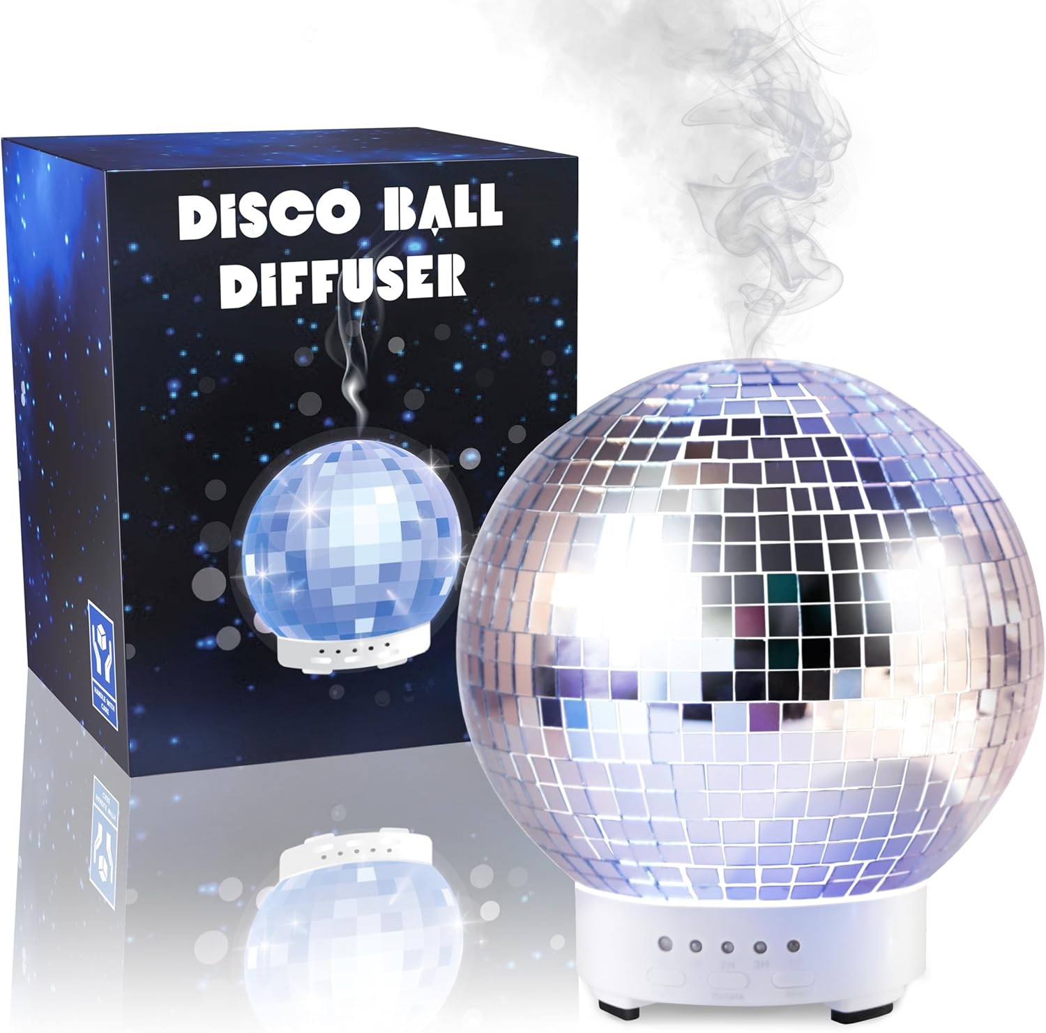 ⁠Difuzor aromaterapie FIIZEN® Disco Ball Mirror, umidificator aer si difuzor uleiuri esentiale, rotire 360°, silentios, rezervor 100ml, oprire automata, efecte speciale, decor modern camera