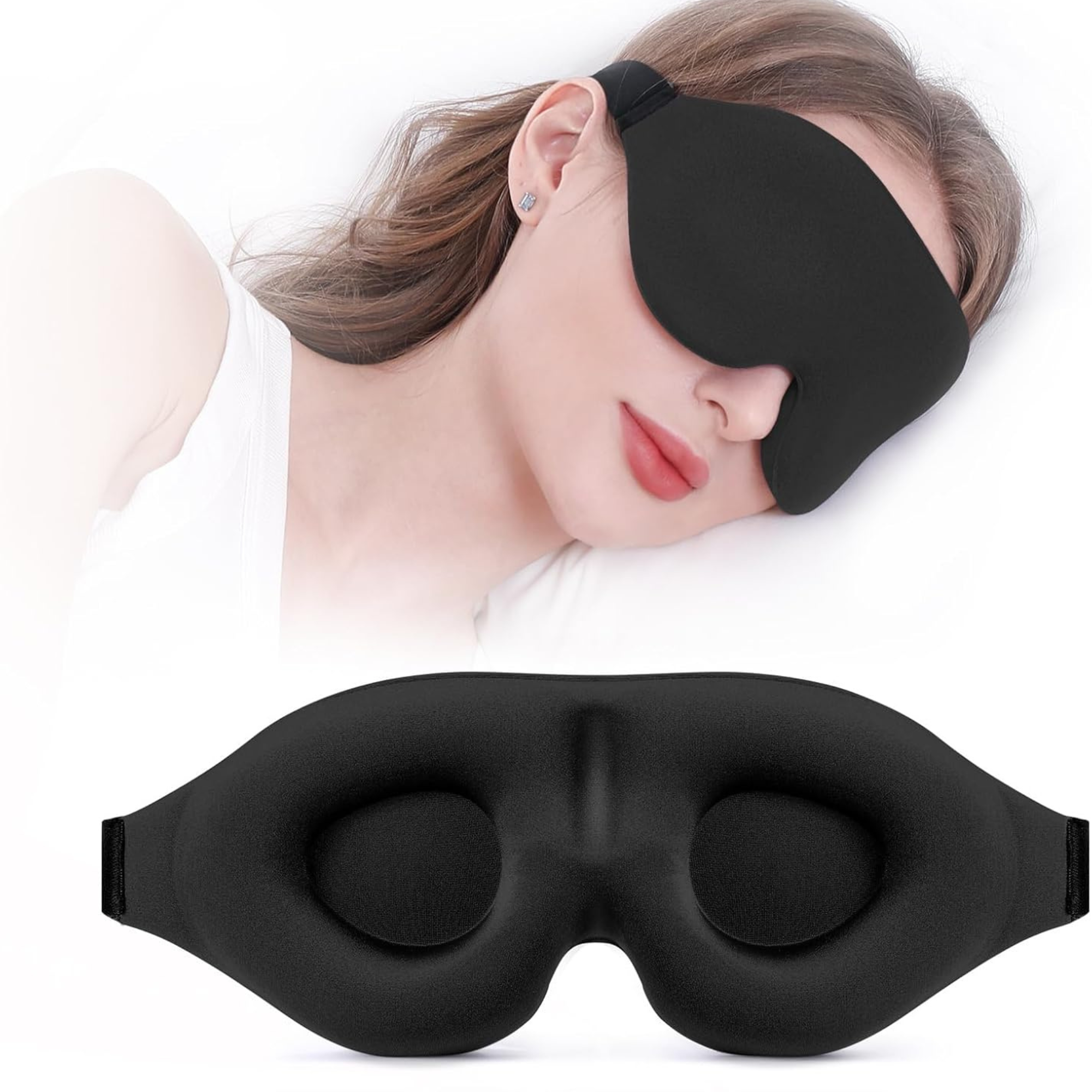 Masca somn FIIZEN® pentru dormit, 3D conturata, sleep mask ergonomica cu memory foam, blocare completa lumina, fara presiune pe ochi, curea ajustabila, ideala pentru somn, calatorii si power nap, Negru