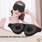 Masca somn FIIZEN® pentru dormit, 3D conturata, sleep mask ergonomica cu memory foam, blocare completa lumina, fara presiune pe ochi, curea ajustabila, ideala pentru somn, calatorii si power nap, Negru