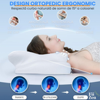 Perna cervicala ortopedica FIIZEN® din spuma cu memorie, design ergonomic tip butterfly, suport corect pentru gat si coloana, husa racoritoare Ice Silk, respirabila si detasabila, anti-durere cervicala, somn confortabil, 63x42.5 cm, Alb