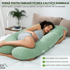 Perna sarcina FIIZEN® in forma U, perna corp pentru gravide, suport complet pentru abdomen, lombar si picioare, perna ortopedica pentru somn lateral, husa detasabila si lavabila, umplutura bumbac, 90x150 cm, Verde Matcha