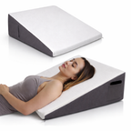 Perna ortopedica triunghiulara FIIZEN® din memory foam, perna inclinata pentru somn, reflux gastric si relaxare, sforait si suport spate, husa detasabila, confort ergonomic, 61x61x31 cm, Gri-Alb