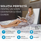 Perna ortopedica triunghiulara FIIZEN® din memory foam, perna inclinata pentru somn, reflux gastric si relaxare, sforait si suport spate, husa detasabila, confort ergonomic, 61x61x31 cm, Gri-Alb