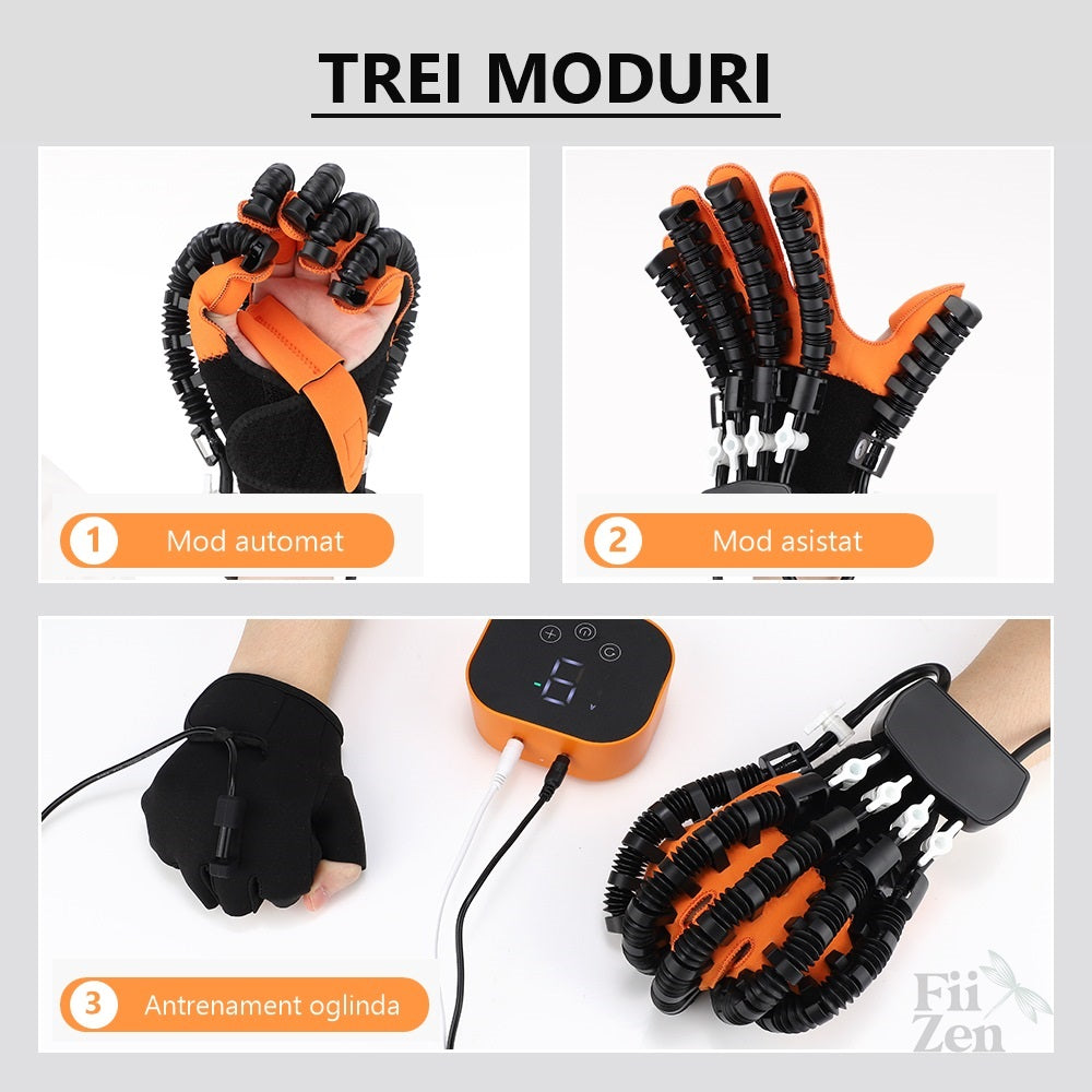 Manusa Robotica FIIZEN® pentru Recuperare Mana si Degete, Functie Oglinda ce Copiaza Miscarea Mainii Sanatoase, 3 Moduri de Antrenament, 9 Niveluri de Intensitate, Compresie Pneumatica Individuala, Antrenament cu Rezistenta, Mobilitate si Dexteritate