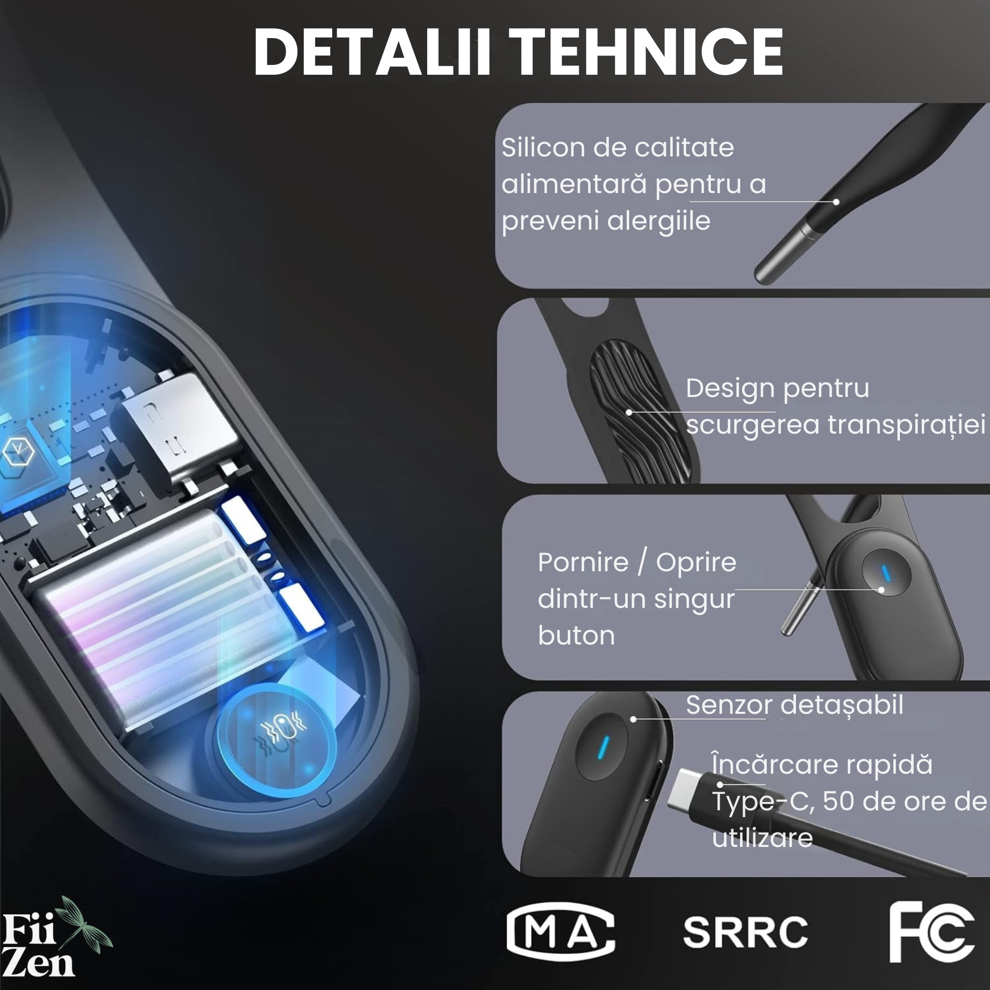 Corector postura inteligent FIIZEN®, corector spate cu senzor si vibratii pentru indreptare coloana, dispozitiv ergonomic pentru adulti si copii, discret si confortabil, ideal pentru birou, scoala si utilizare zilnica, Negru