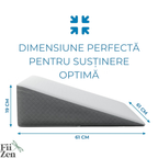 Perna ortopedica triunghiulara FIIZEN® din memory foam, perna inclinata pentru somn, reflux gastric si relaxare, sforait si suport spate, husa detasabila, confort ergonomic, 61x61x31 cm, Gri-Alb