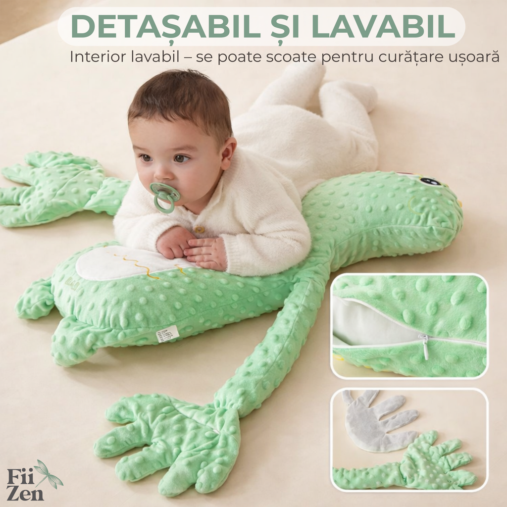 Perna calmare bebelusi FIIZEN® tip dinozaur, perna cu batai ritmice automate care imita atingerea parintelui, ajuta bebelusul sa adoarma mai usor, reduce agitatia si reflexul de tresarire, material plush moale, ideala pentru somn linistit, Verde