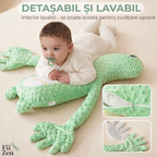 Perna calmare bebelusi FIIZEN® tip dinozaur, perna cu batai ritmice automate care imita atingerea parintelui, ajuta bebelusul sa adoarma mai usor, reduce agitatia si reflexul de tresarire, material plush moale, ideala pentru somn linistit, Verde