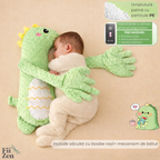 Perna calmare bebelusi FIIZEN® tip dinozaur, perna cu batai ritmice automate care imita atingerea parintelui, ajuta bebelusul sa adoarma mai usor, reduce agitatia si reflexul de tresarire, material plush moale, ideala pentru somn linistit, Verde