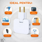 Adaptor priza FIIZEN® EU rotativ 180°, splitter 1 la 3 prize cu design slim, ideal pentru utilizare in spatii inguste precum in spatele dulapului sau mobilierului, permite conectarea mai multor dispozitive, compatibil 110-250V, Alb