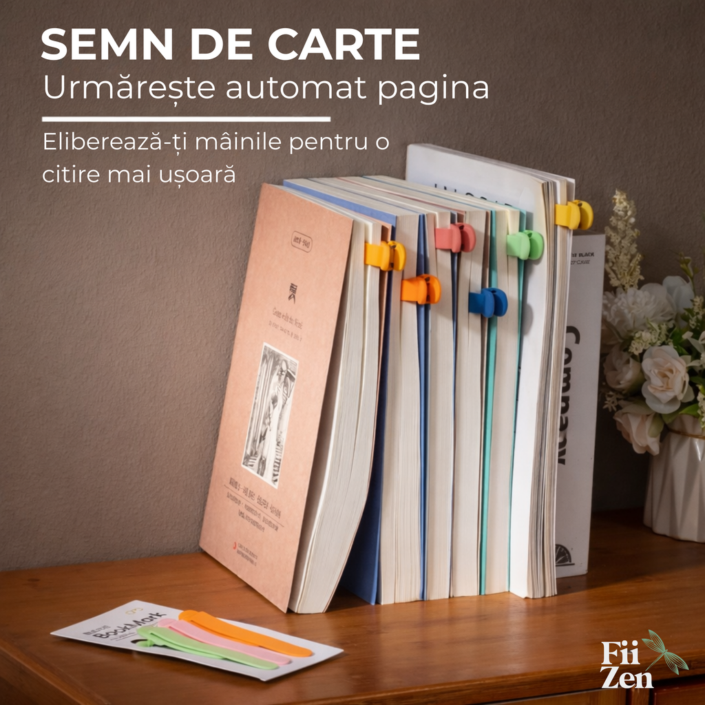 Set 6 semne de carte FIIZEN® din silicon, bookmark flexibil care fixeaza pagina, ideal pentru carti, manuale, agenda si citit zilnic, multicolor