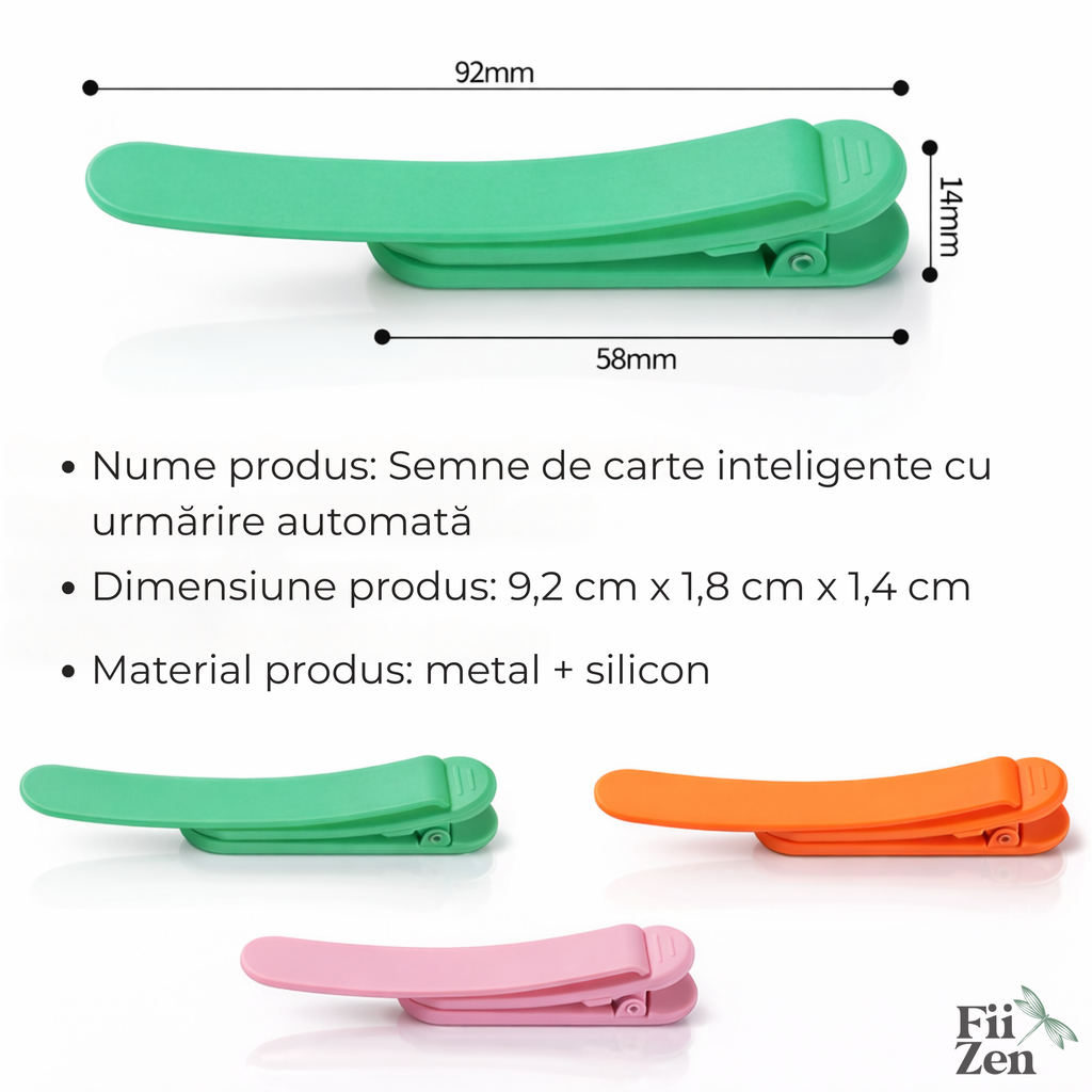 Set 6 semne de carte FIIZEN® din silicon, bookmark flexibil care fixeaza pagina, ideal pentru carti, manuale, agenda si citit zilnic, multicolor