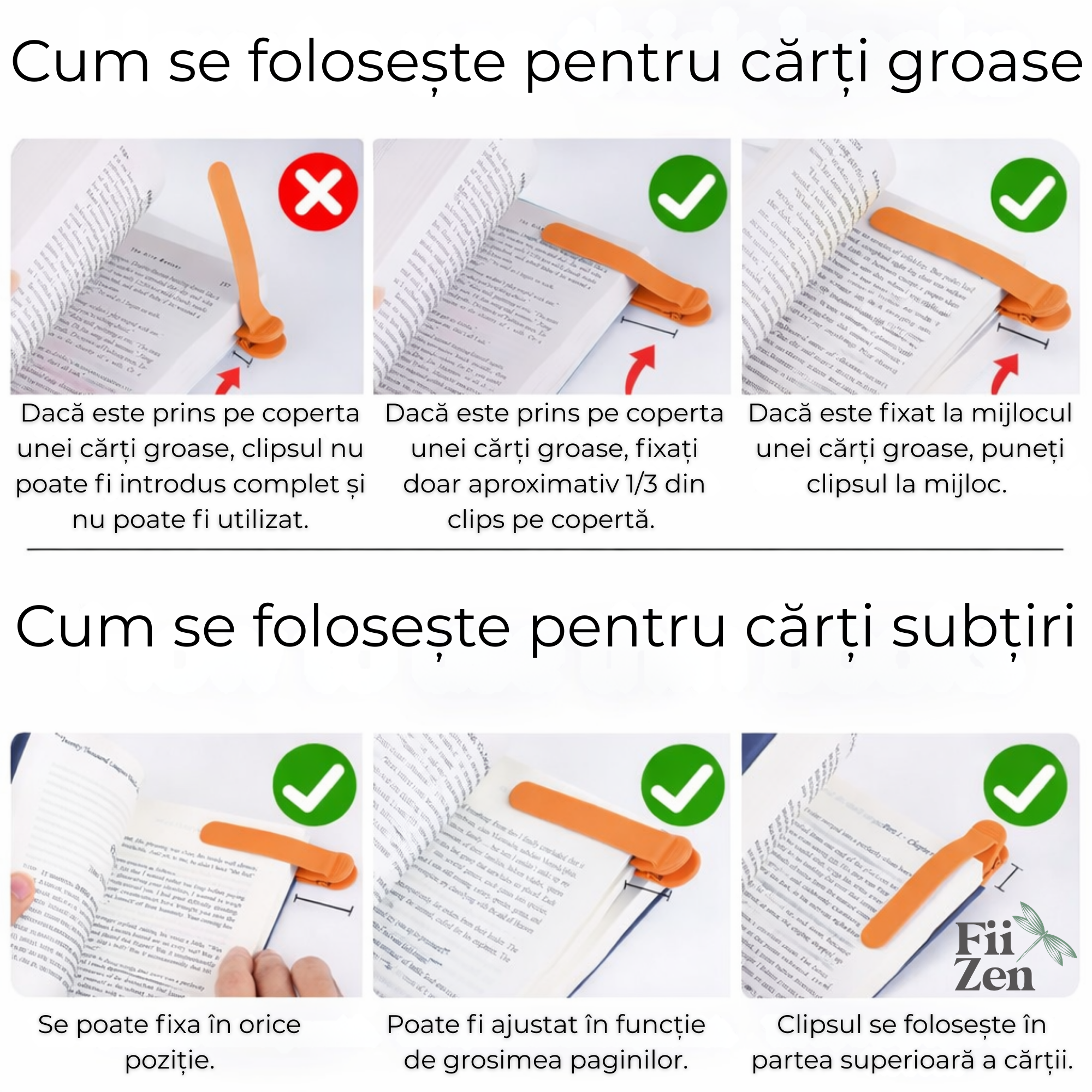 Set 6 semne de carte FIIZEN® din silicon, bookmark flexibil care fixeaza pagina, ideal pentru carti, manuale, agenda si citit zilnic, multicolor