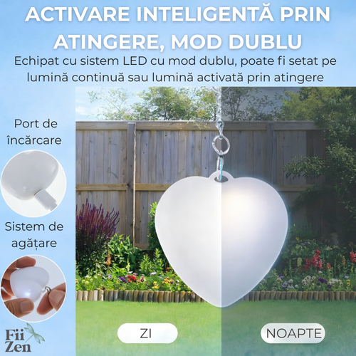 Breloc luminos FIIZEN® LED in forma de inima, reincarcabil USB, lumina ideala pentru geanta si rucsac, te ajuta sa gasesti rapid lucrurile in intuneric, activare prin atingere, compact si portabil, Alb