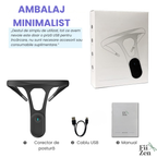 Corector postura inteligent FIIZEN®, corector spate cu senzor si vibratii pentru indreptare coloana, dispozitiv ergonomic pentru adulti si copii, discret si confortabil, ideal pentru birou, scoala si utilizare zilnica, Negru