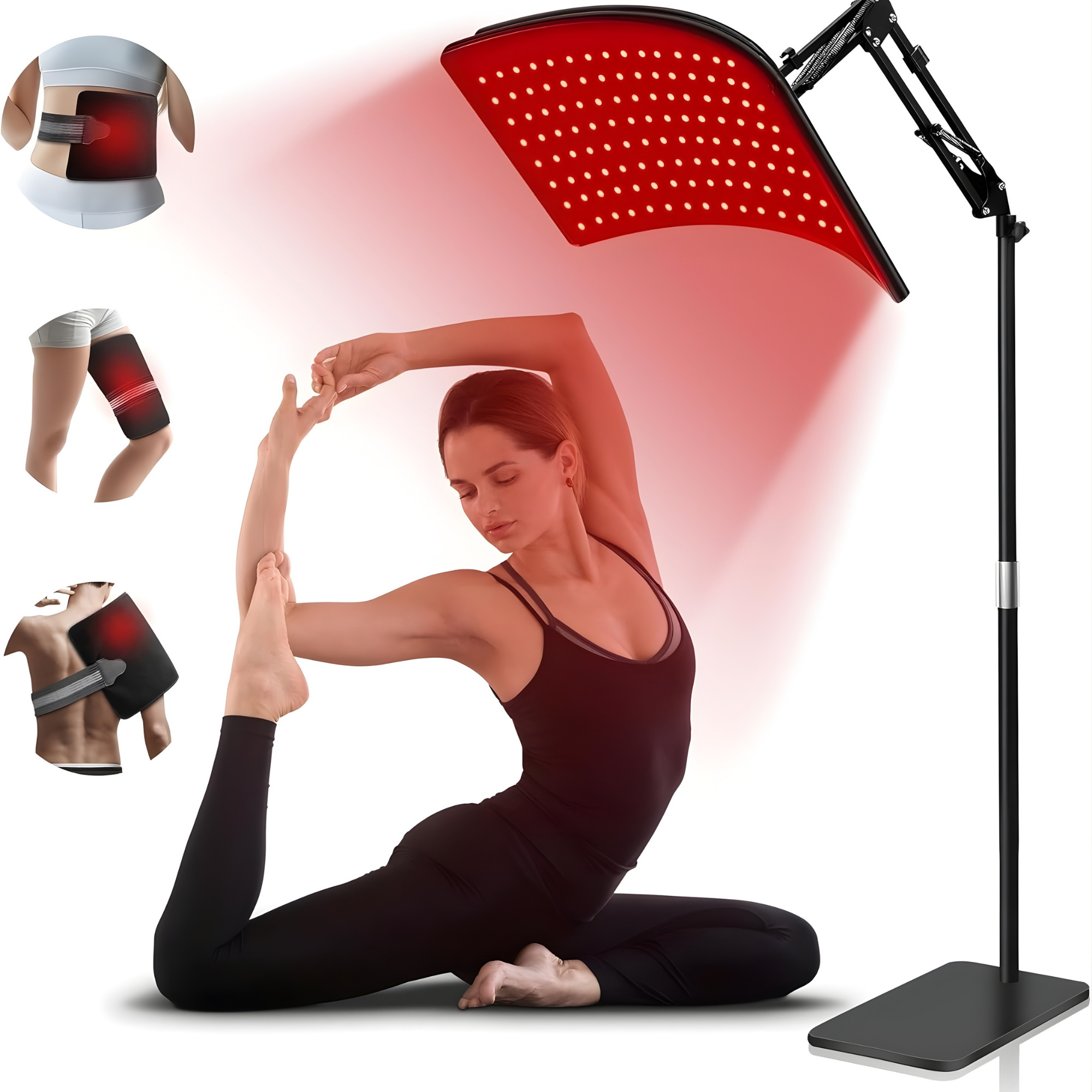 Lampa FIIZEN® terapie Red Light, 120 LED lumina rosie/infrarosu, dispozitiv premium pentru relaxare si recuperare, reduce tensiunea musculara si durerile, cap reglabil 360° cu stativ, ideala pentru spate, gat si genunchi,utilizare acasa