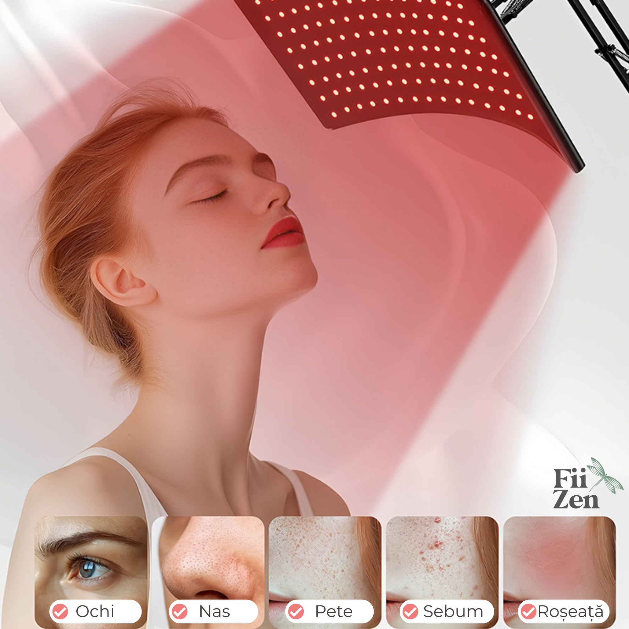 Lampa FIIZEN® terapie Red Light, 120 LED lumina rosie/infrarosu, dispozitiv premium pentru relaxare si recuperare, reduce tensiunea musculara si durerile, cap reglabil 360° cu stativ, ideala pentru spate, gat si genunchi,utilizare acasa