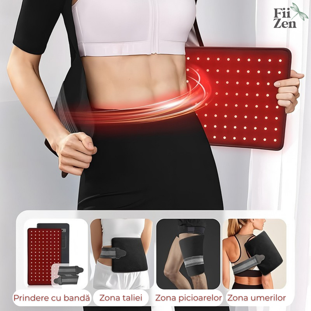 Lampa FIIZEN® terapie Red Light, 120 LED lumina rosie/infrarosu, dispozitiv premium pentru relaxare si recuperare, reduce tensiunea musculara si durerile, cap reglabil 360° cu stativ, ideala pentru spate, gat si genunchi,utilizare acasa