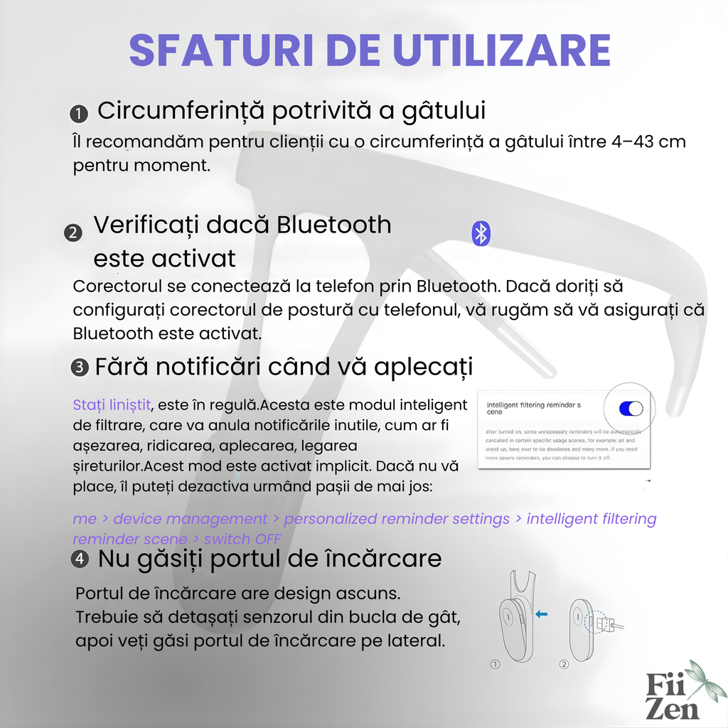Corector postura inteligent FIIZEN®, corector spate cu senzor si vibratii pentru indreptare coloana, dispozitiv ergonomic pentru adulti si copii, discret si confortabil, ideal pentru birou, scoala si utilizare zilnica, Negru