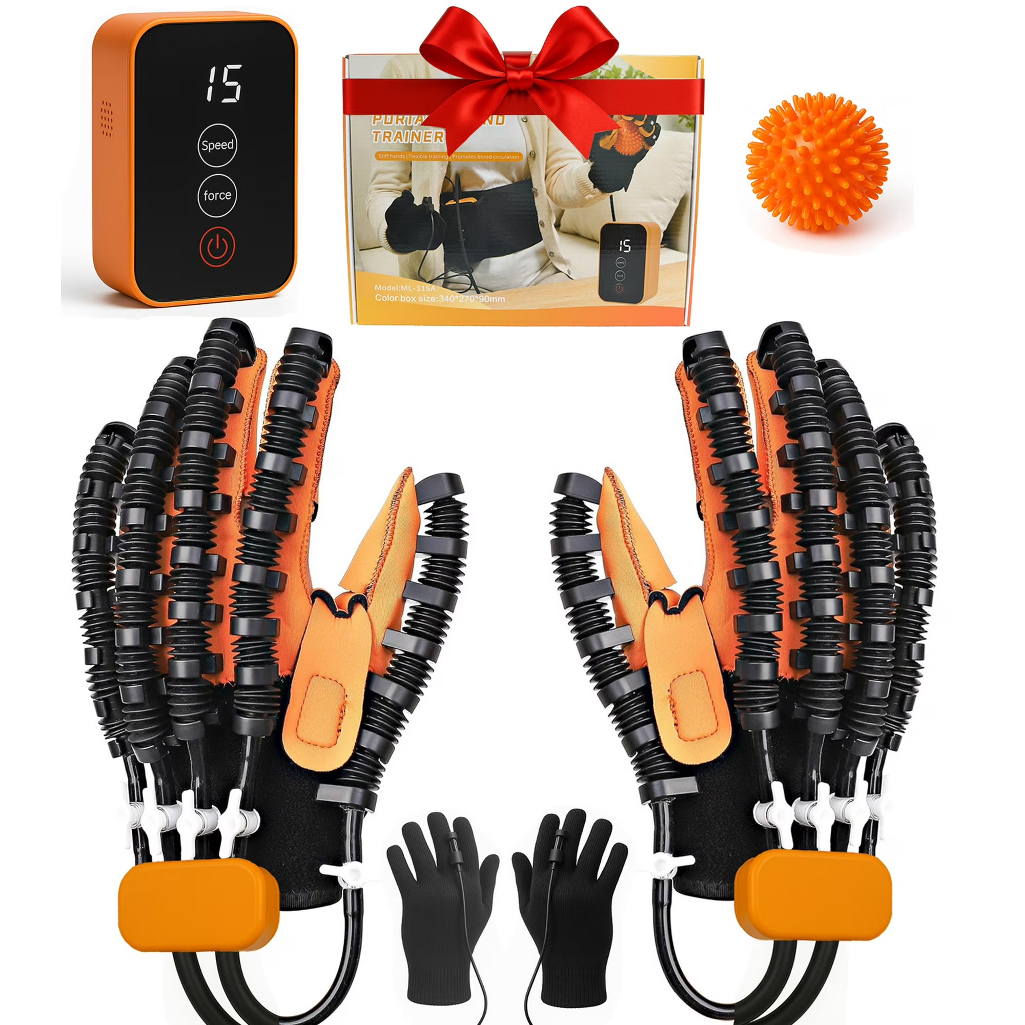 Manusa Robotica Portabila FIIZEN® pentru Recuperare Mana si Degete, Mirror Training, 3 Moduri de Antrenament, 5 Niveluri de Intensitate, Compresie Pneumatica, Baterie 2400mAh, Centura de Fixare Inclusa, Portable Hand Trainer